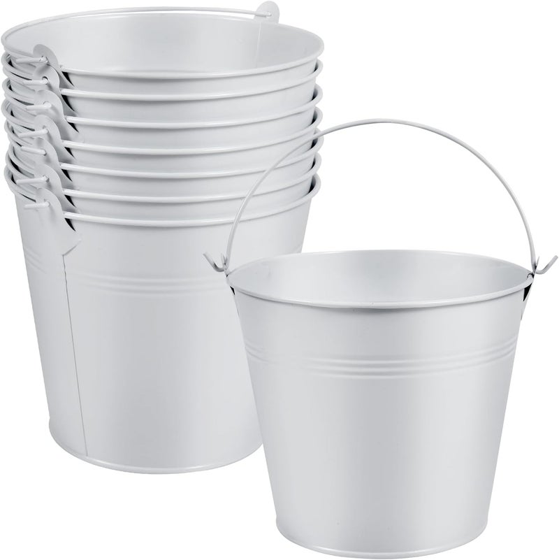 OBTANIM 7 Pack White Metal Buckets with Handle Galvanized Ice Pails for Plants, Succulents, Party Favors Organizing, Rustic Home Decor or Classrooms Pencil Storage (6 x 4.4 inch) - Image 1